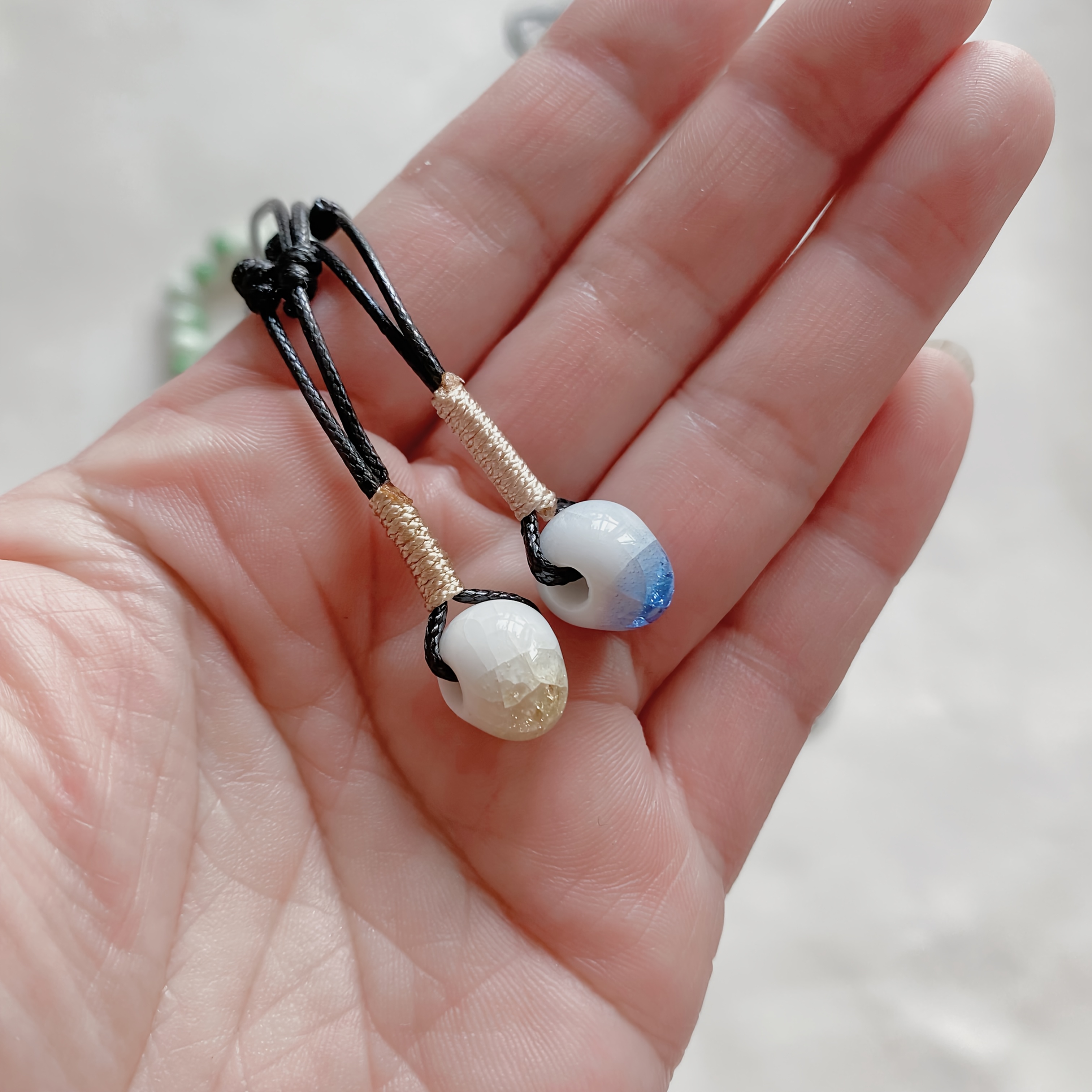 Handcrafted Teardrop Ceramic Necklace Retro Forest Style Pendant